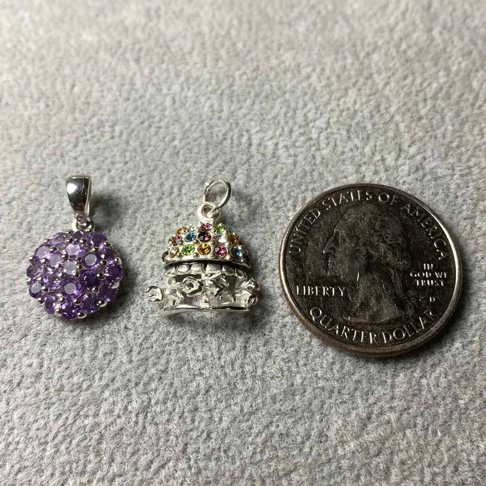 Sterling Silver Amethyst & Carousel Pendant Charm 925